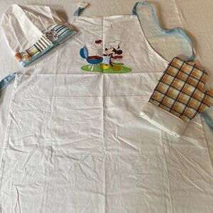 Disney Mickey Grillin' Summetime Fun Embroidered Apron/Chef Hat/Mitt Set-NEW